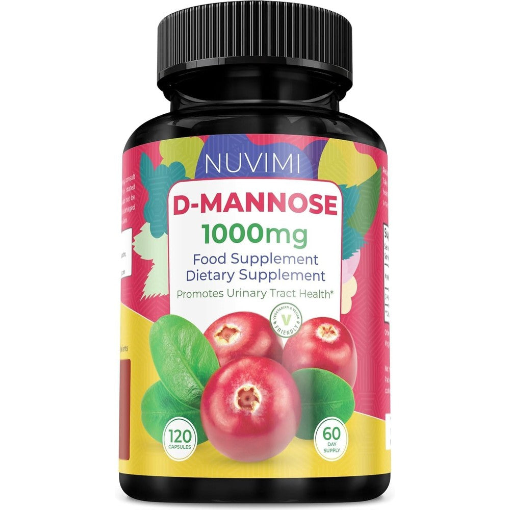 NUVIMI D Mannose one hundred and twenty vegan capsules front view bottle packaging