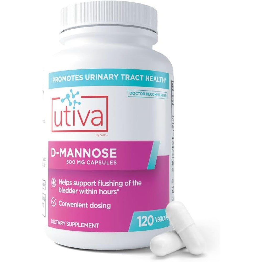 Szio Utiva D-Mannose 500mg 120 capsules front view bottle for urinary tract health