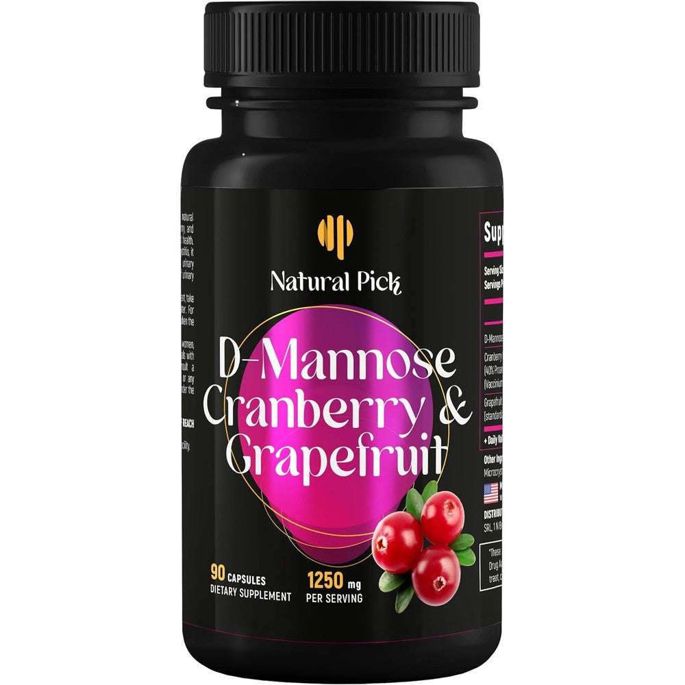 Natural Pick D-Mannose Cranberry and Grapefruit supplement bottle front view