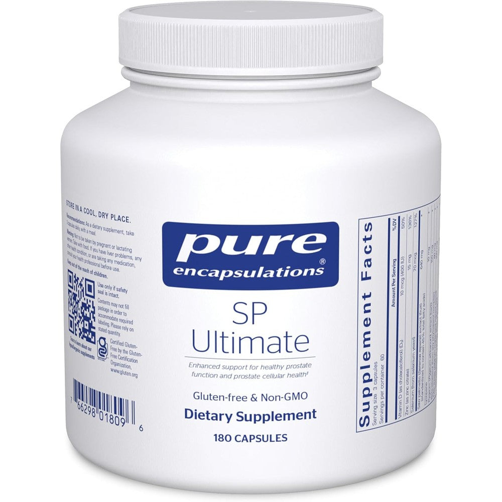 Pure Encapsulations SP Ultimate 180 capsules front view bottle showing premium prostate support supplement.