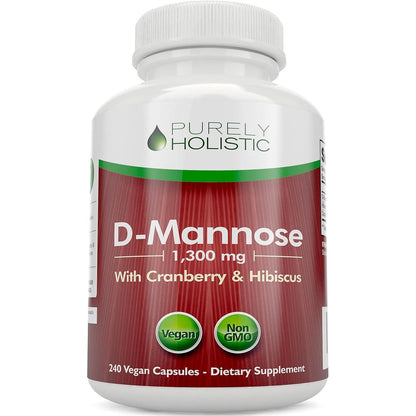 Purely Holistic D Mannose 1300mg front view bottle for urinary tract health