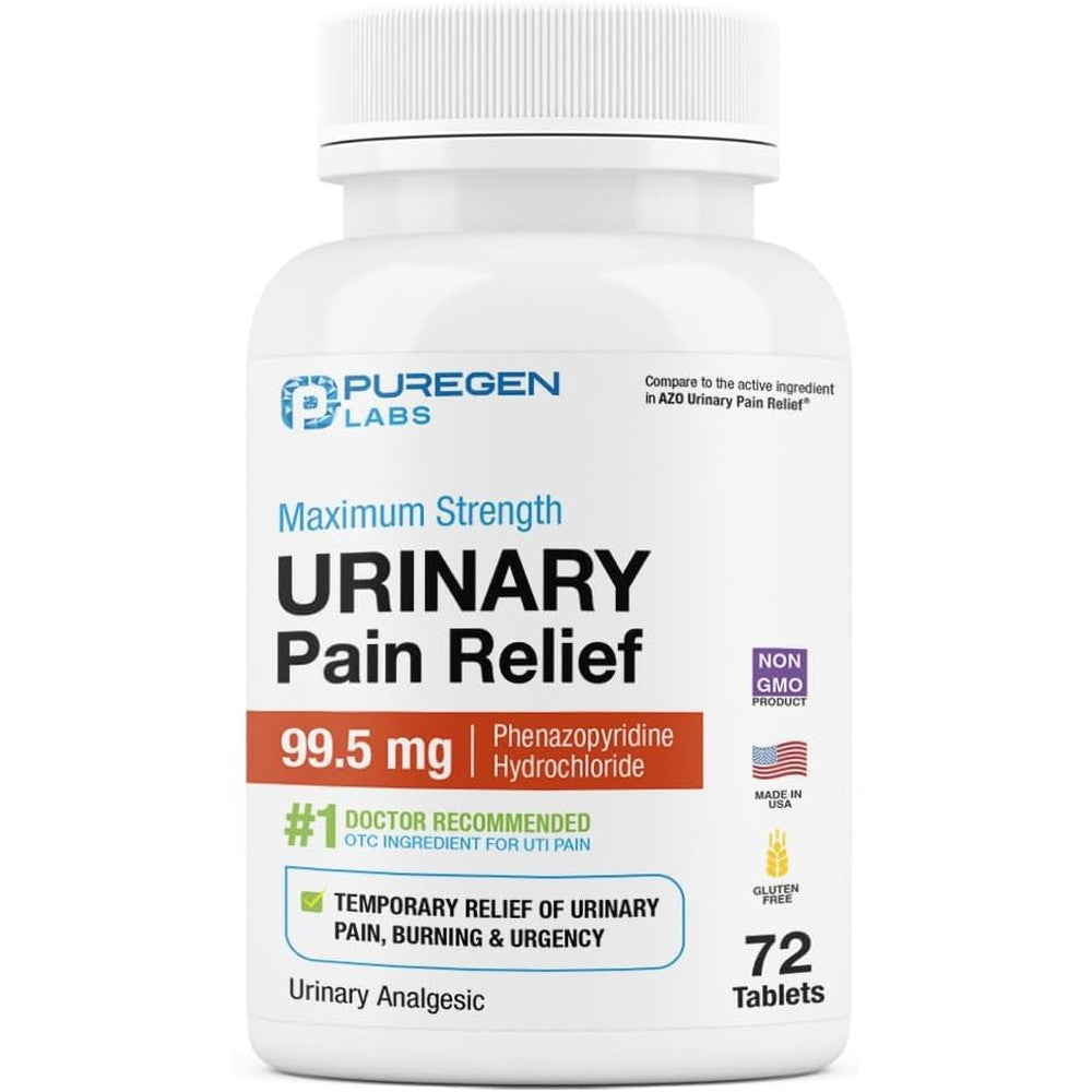 Puregen Labs Urinary Pain Relief front view bottle for fast UTI symptom management