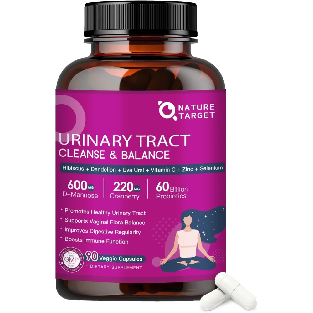 Nature Target Probiotics for Women ninety capsules front view bottle showing sixty billion CFUs text for urinary health.
