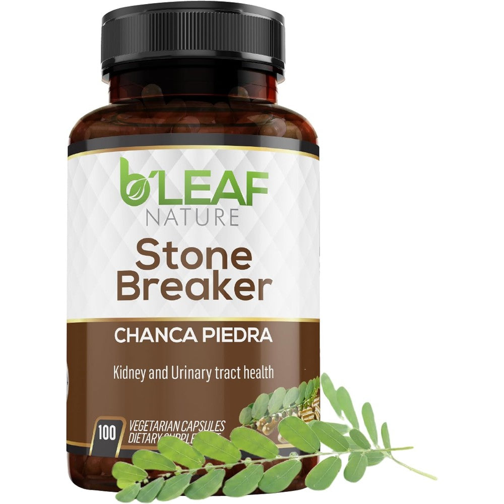 B'Leaf Nature Chanca Piedra Stone Breaker 1000mg bottle front view for kidney support.