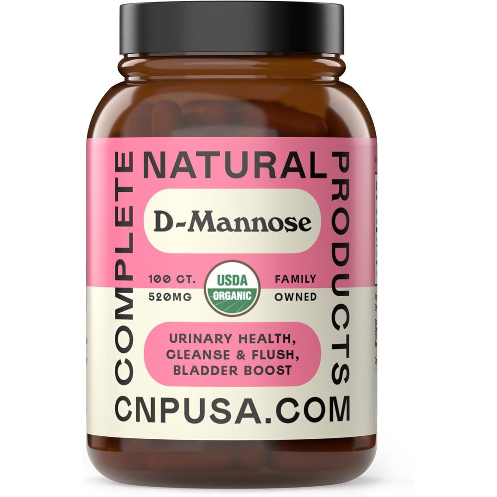 Complete Natural Products Organic D Mannose Capsules bottle front view showing 520mg dosage