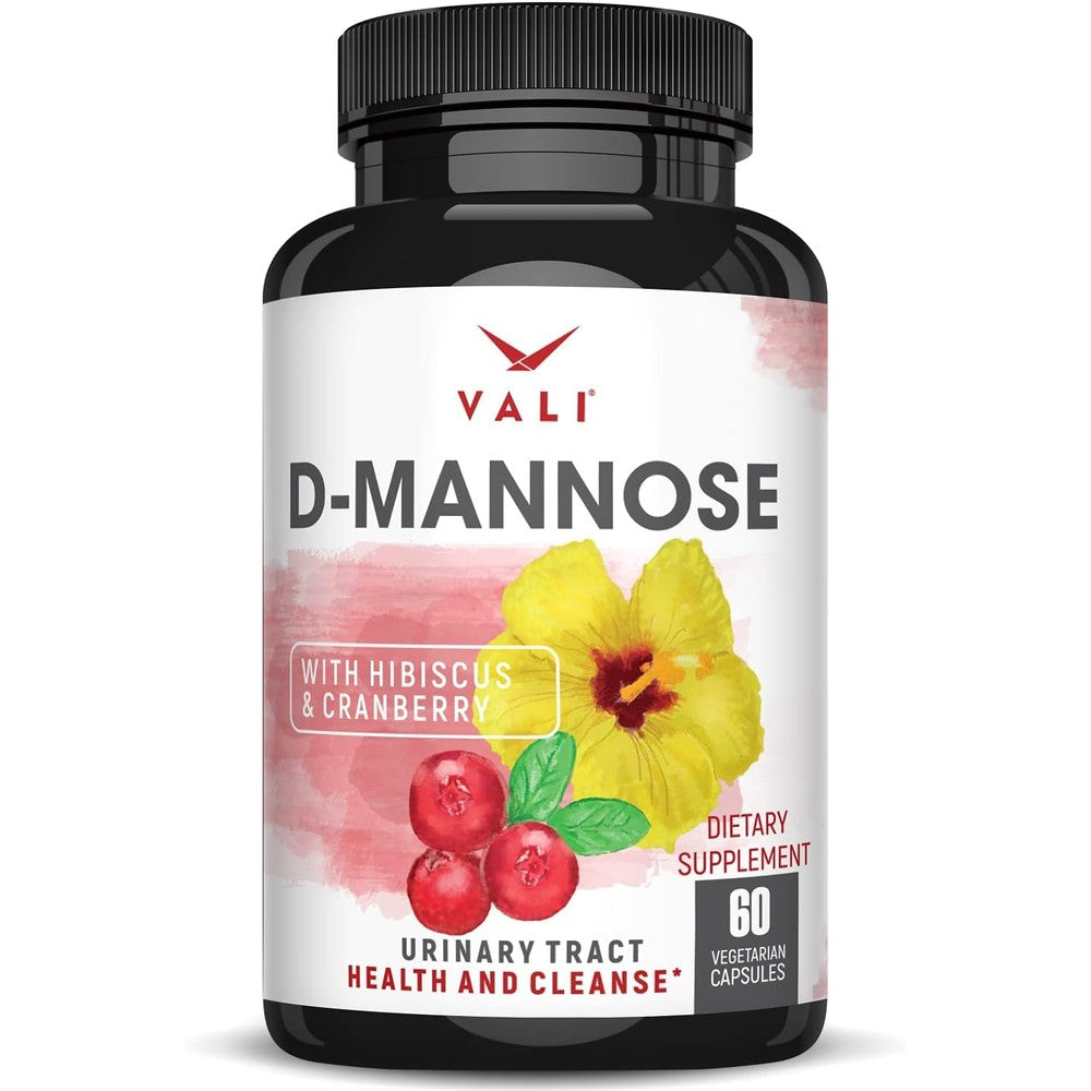 VALI D-Mannose 1000mg Urinary Tract Health Formula front view showing authentic bottle packaging.