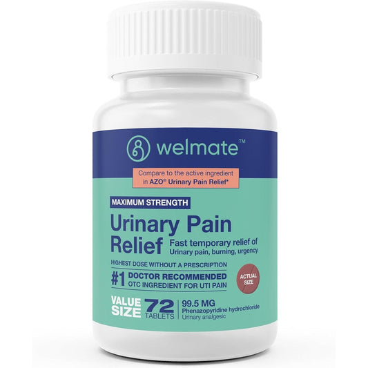 WELMATE Urinary Pain UTI Relief maximum strength tablets front view bottle packaging