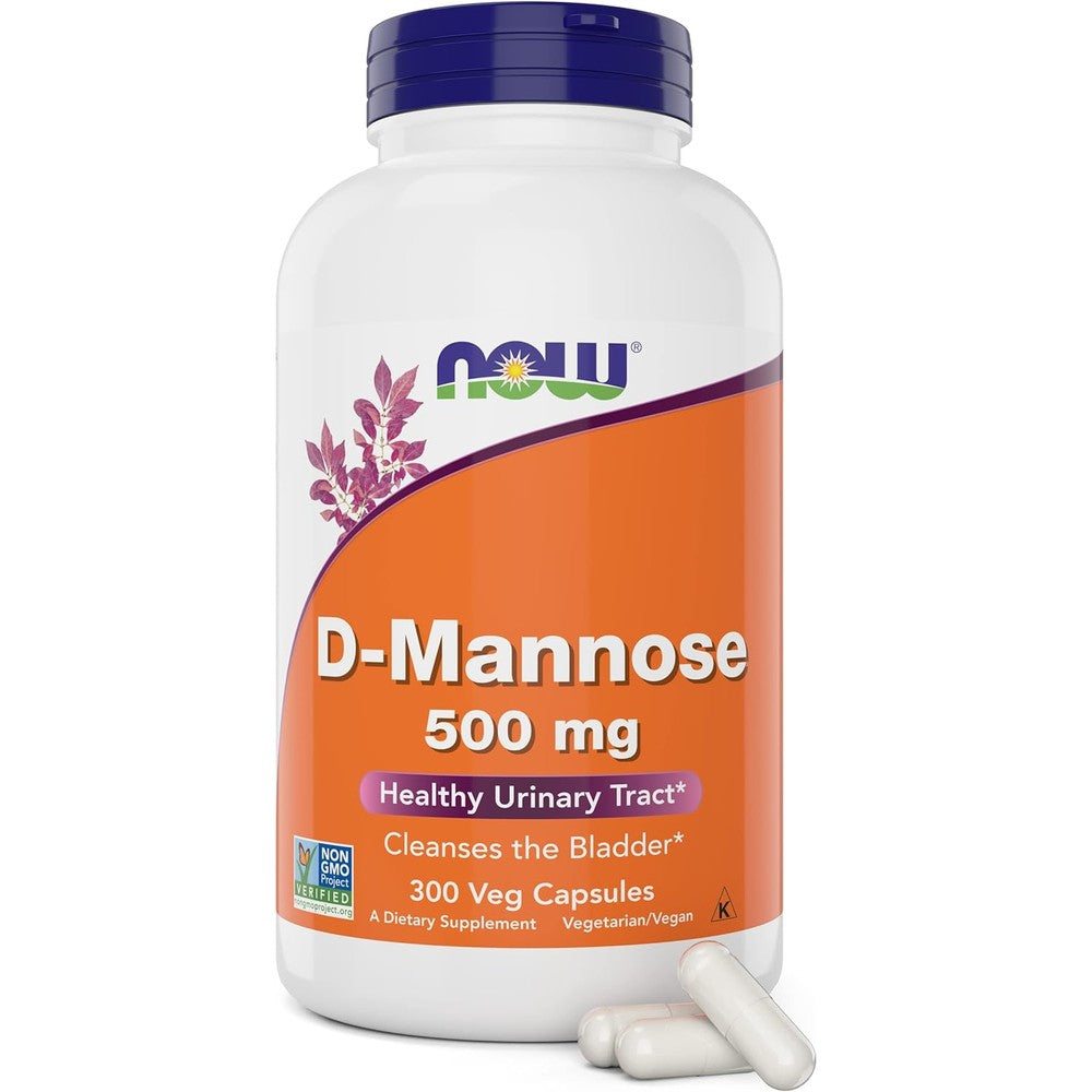 Now Foods D-Mannose 500 mg 300 Capsules front view bottle