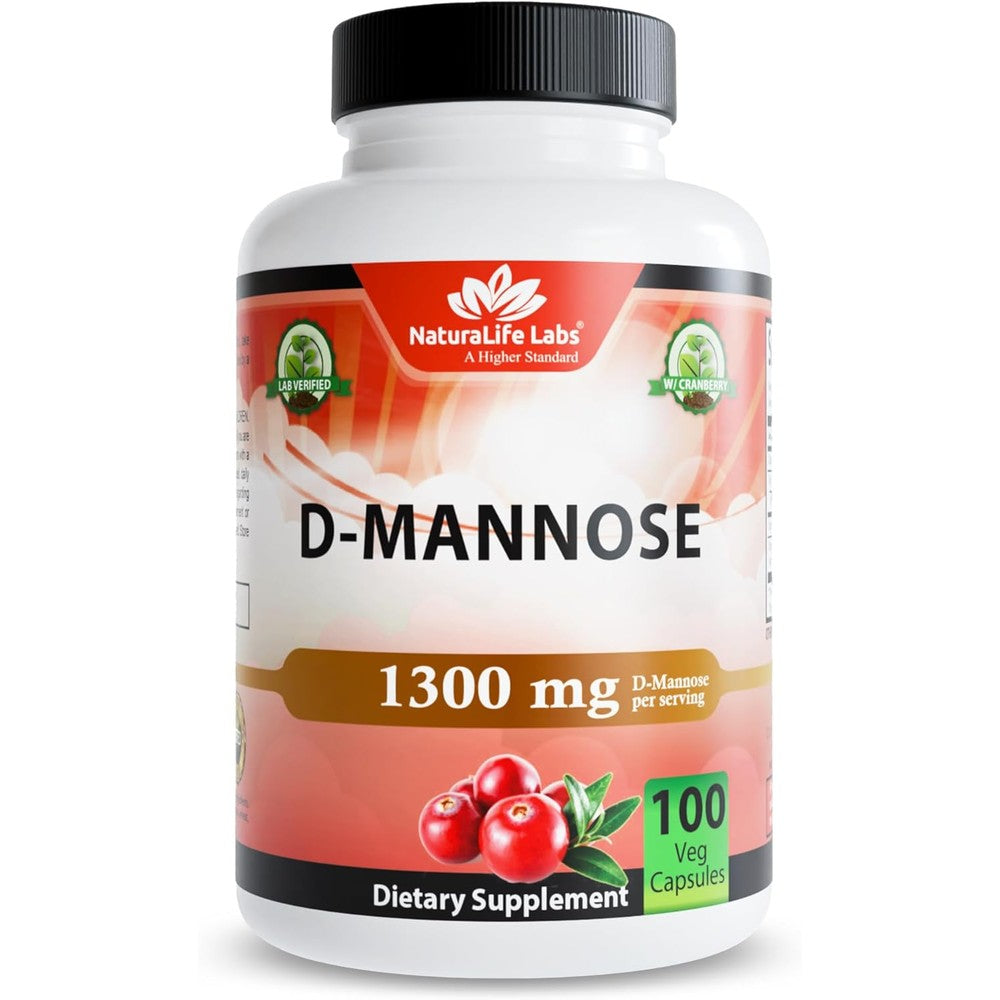NaturaLife Labs Organic D-Mannose 1300 mg front view bottle for urinary tract health supplement