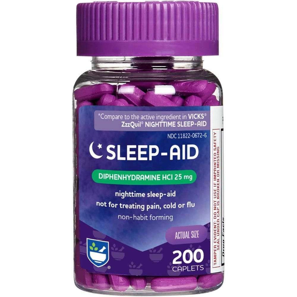 Rite Aid Natural Sleep Aid 200 Caplets front bottle view showing extra strength formula packaging.