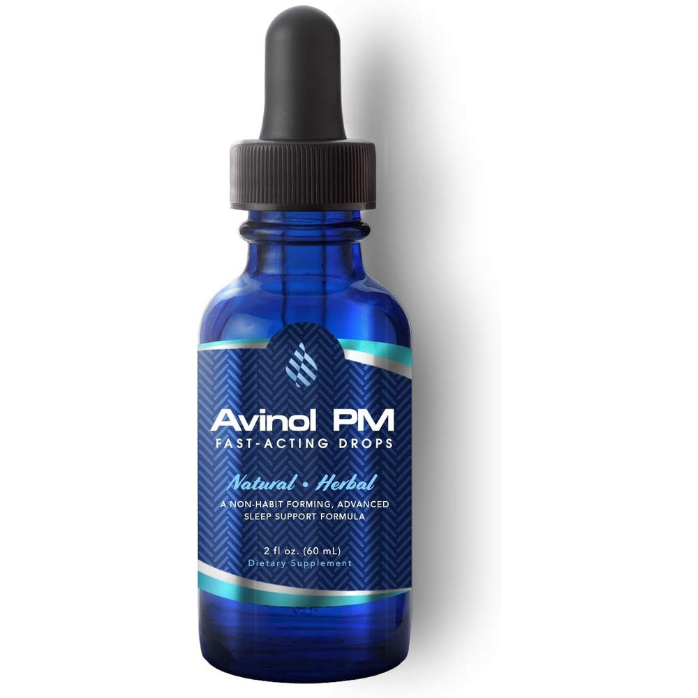 Avinol PM Extra Strength Natural Sleep Drops front view bottle of liquid sleep aid