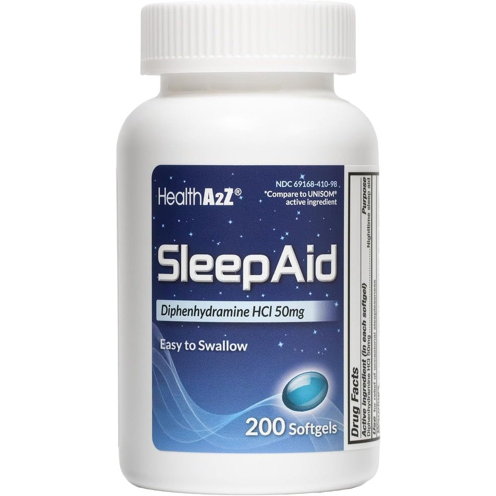 HealthA2Z Nighttime Sleep Aid 50mg 200 softgels front packaging bottle