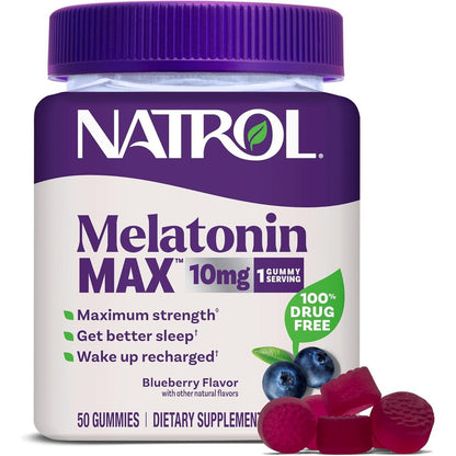 Natrol MelatoninMax 10mg sleep aid gummies in a 259.0g bottle for adults