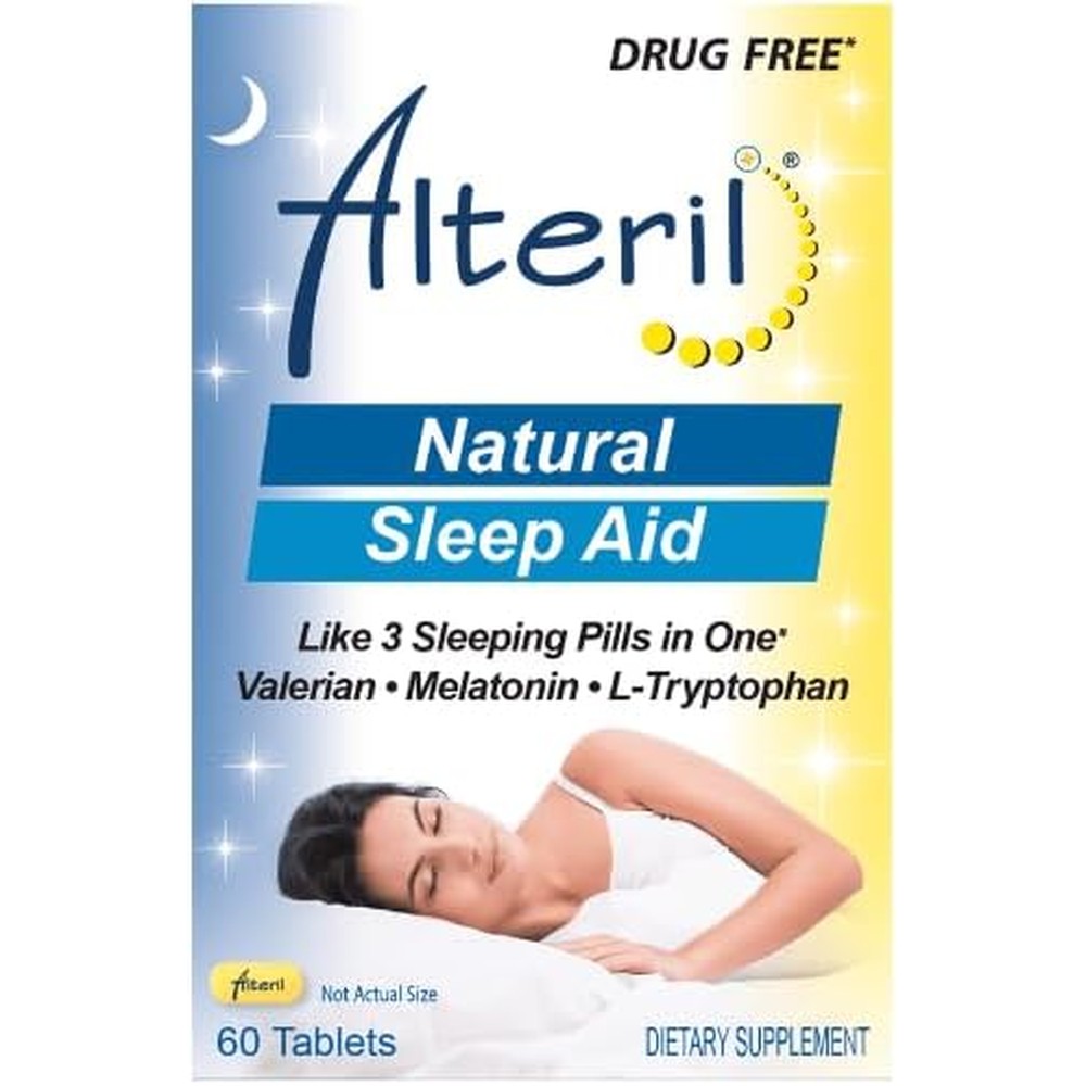 Alteril natural sleep aid tablets front view bottle packaging for premium wellness.