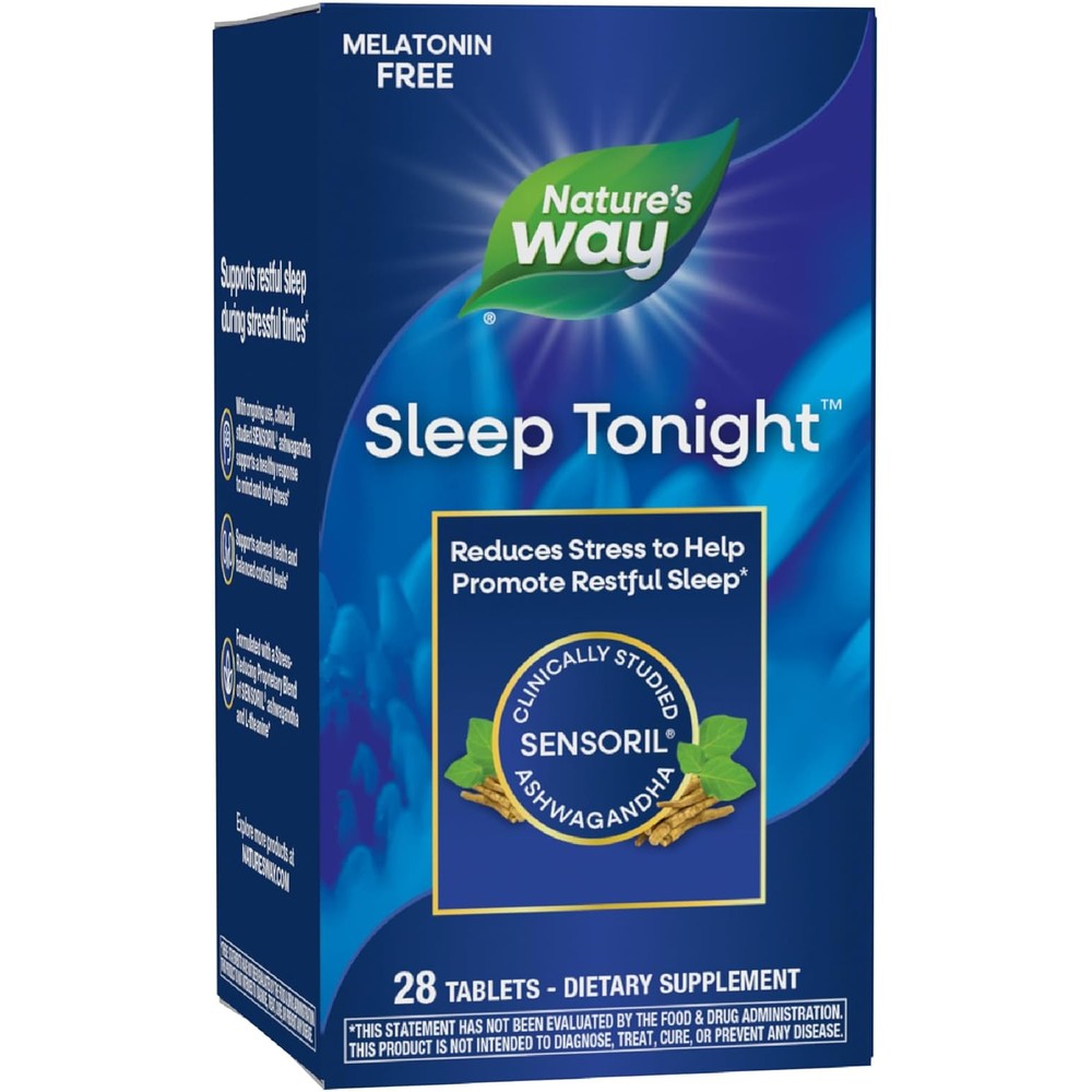 Nature's Way Sleep Tonight 28 tablets front view of bottle packaging showing stress reducing formula
