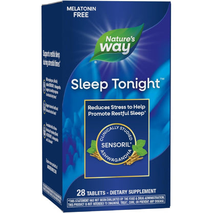 Nature's Way Sleep Tonight 28 tablets front view of bottle packaging showing stress reducing formula