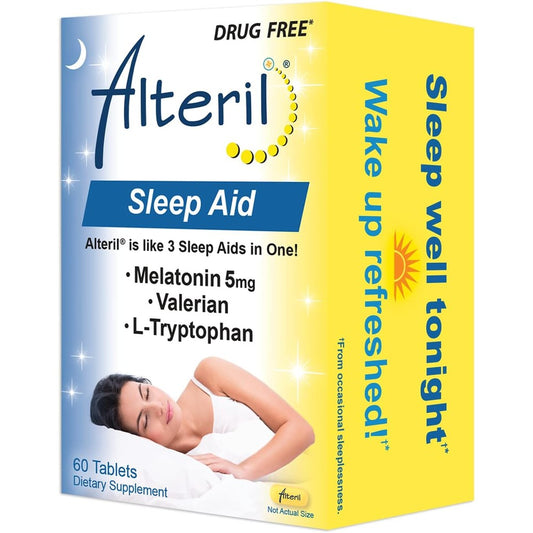 Alteril Sleep Aid 120 tablets front bottle view showing natural melatonin formula