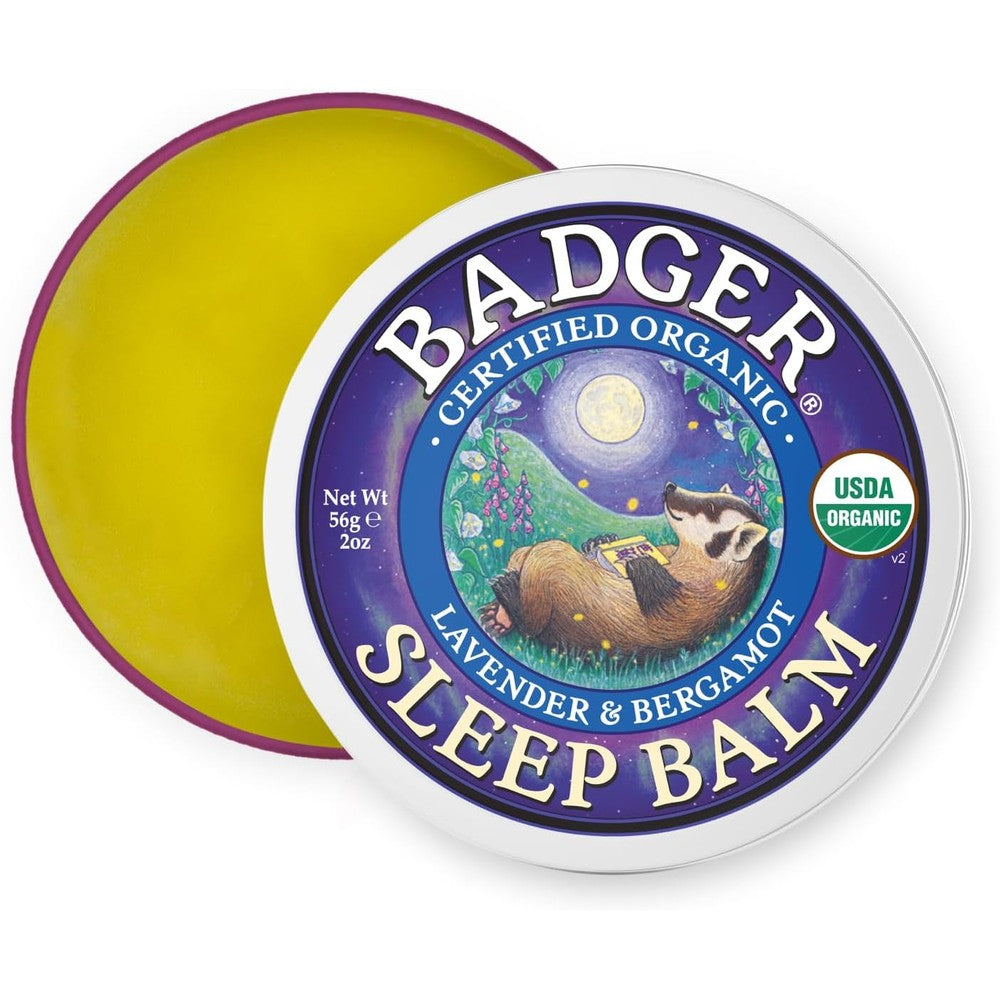 Badger Certified Organic Natural Sleep Balm front view two ounce tin