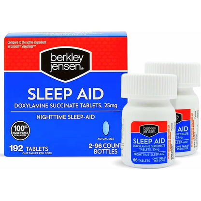 Berkley Jensen Sleep Aid 192 tablets front view bottle for occasional insomnia relief