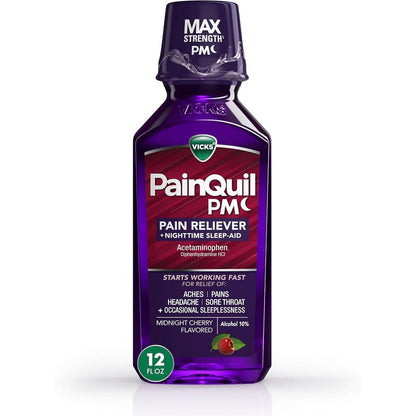 Vicks PainQuil PM liquid nighttime pain reliever front packaging view