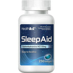 HealthA2Z Sleep Aid front view bottle containing 250 maximum strength softgels for deep rest.