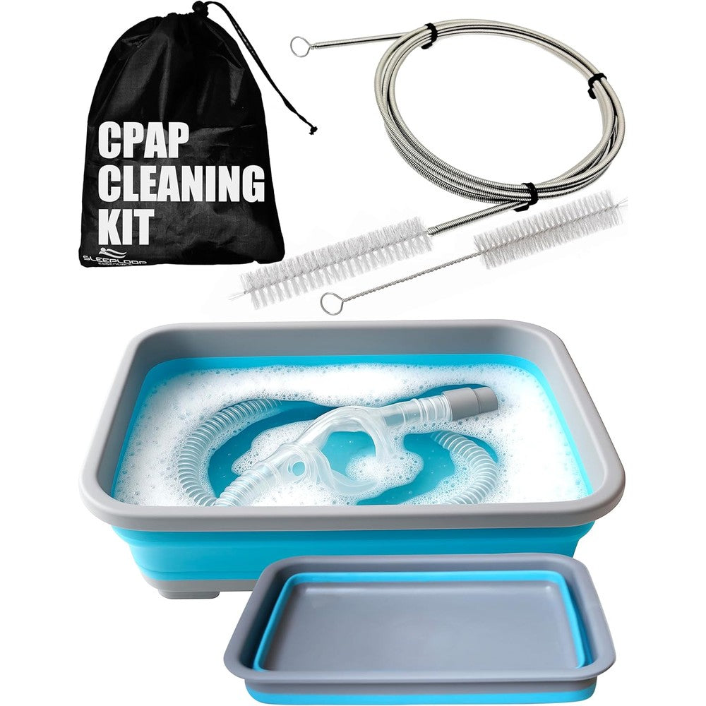 RawRock CPAP cleaning kit with brush and basin front view