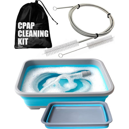 RawRock CPAP cleaning kit with brush and basin front view