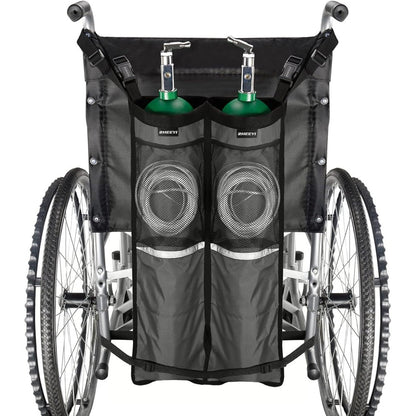 ZHEEYI dual oxygen tank holder front view on wheelchair