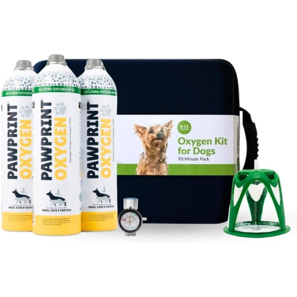 Pawprint Oxygen Dog Rescue Oxygen Kit front view with travel case and canisters.