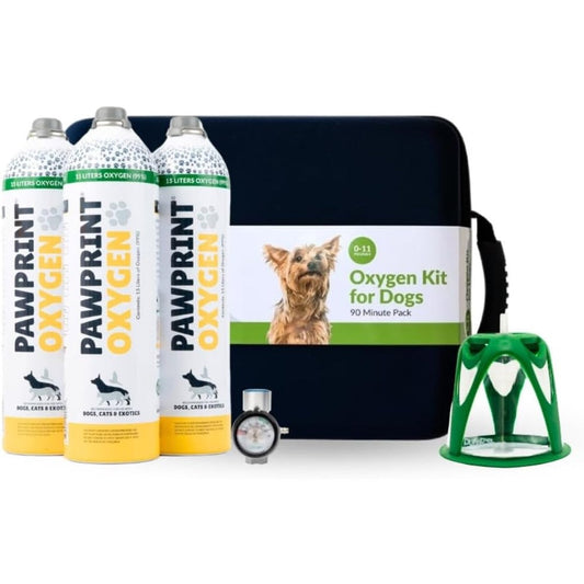 Pawprint Oxygen Dog Rescue Oxygen Kit front view with travel case and canisters.