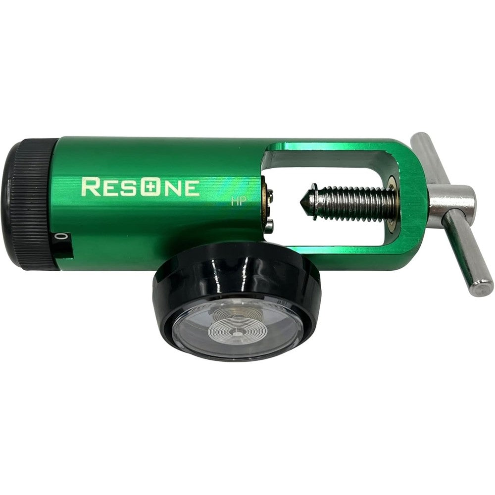 ResOne CGA-870 Oxygen Regulator front view showing the 25 LPM flow dial and pressure gauge.