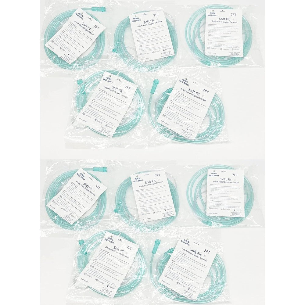 Medical Sales Supply Nasal Oxygen Cannula 10 Pack front view for respiratory care.
