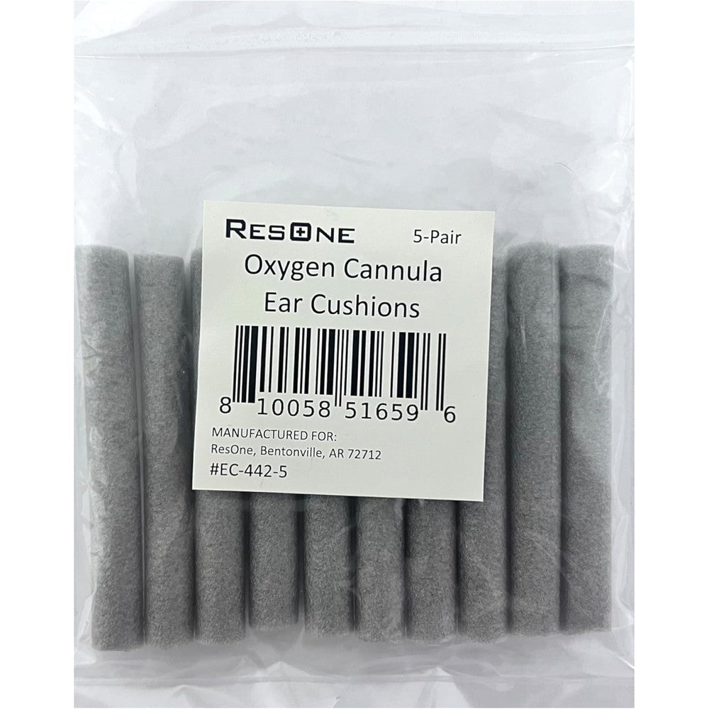ResOne Foam Ear Cushions 5-Pair pack front view for oxygen therapy comfort.