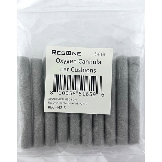 ResOne Foam Ear Cushions 5-Pair pack front view for oxygen therapy comfort.