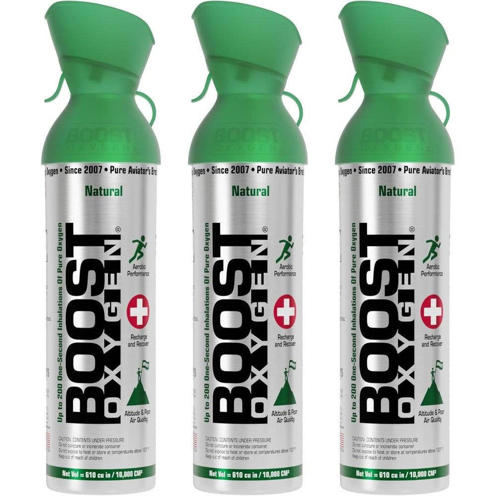 Boost Oxygen Large Natural 10 Liter Canister 3 pack front view for respiratory support.