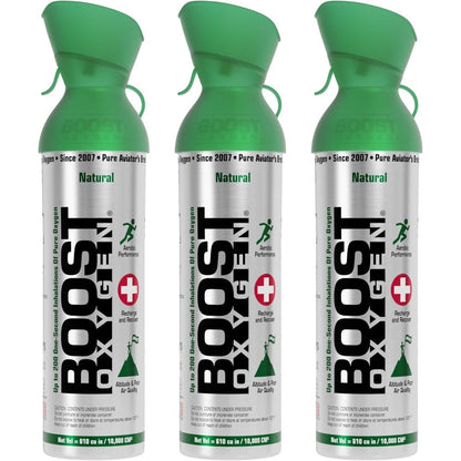 Boost Oxygen Large Natural 10 Liter Canister 3 pack front view for respiratory support.