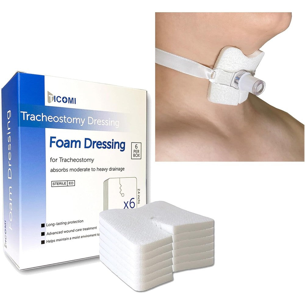 TICOMI Tracheostomy Dressing Pad front view of sterile medical foam sponge