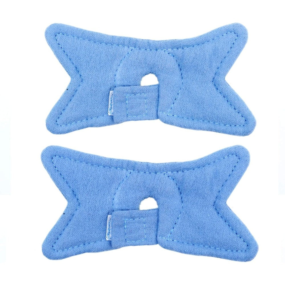 Pinklilycare Trach Pads front view showing blue cotton fabric and contoured design.