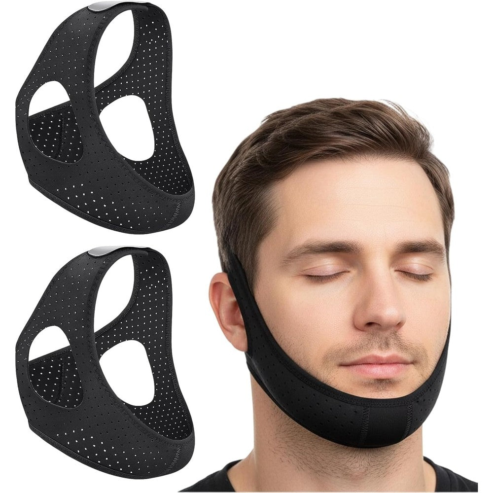 KeyBegin CPAP Chin Strap 2-Pack front view showing adjustable velcro straps for snoring relief.