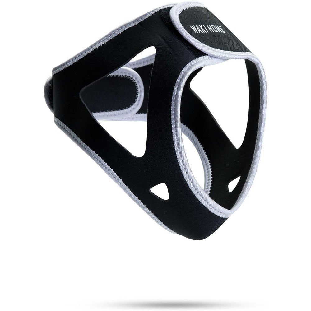 WAKI HOME Anti Snoring Chin Strap front view on a person showing jaw support.