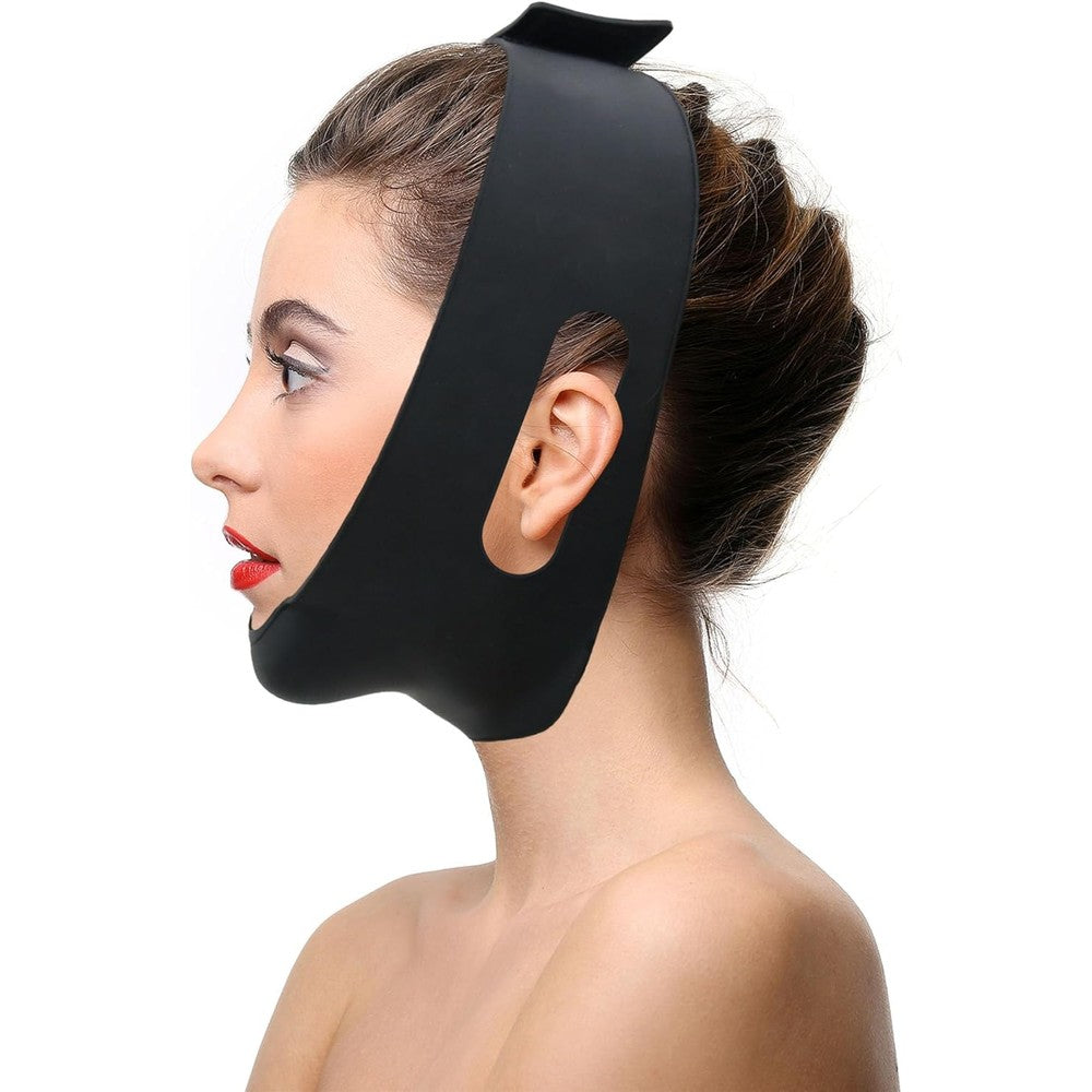 Widvih Post Surgical Chin Strap front view showing black silicone compression design.