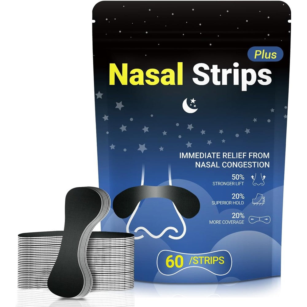 DKEPA Extra Strength Nasal Strips 60 Count front packaging view for snoring relief.