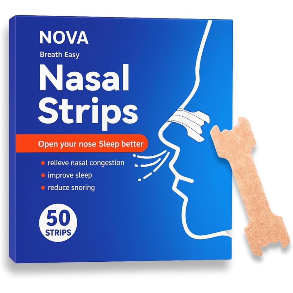 nuSwift extra strength nasal strips fifty count front packaging view for anti snore relief