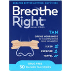 Breathe Right Original Tan Nasal Strips front packaging view for congestion relief.