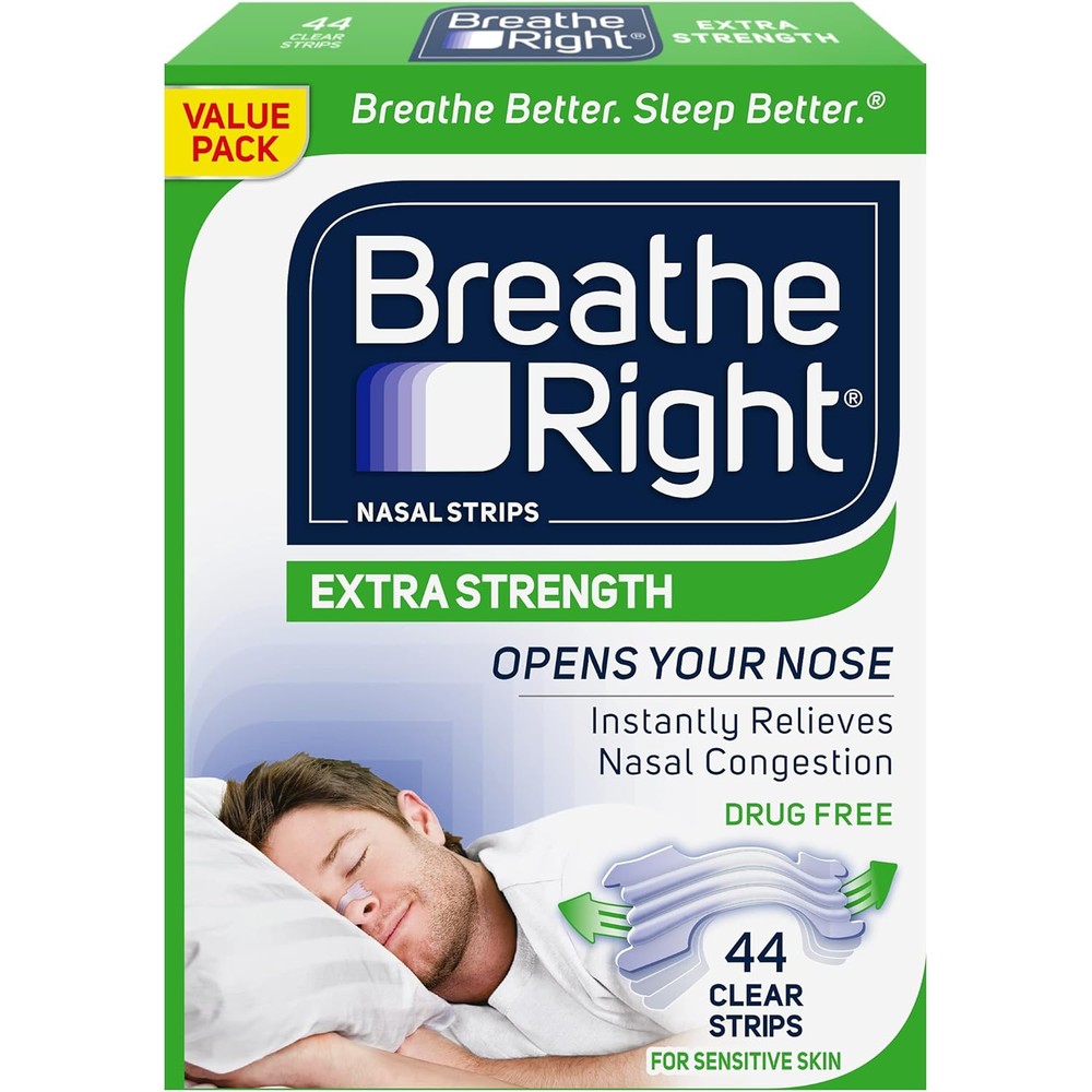 Breathe Right Extra Strength Clear Nasal Strips front packaging view for congestion relief