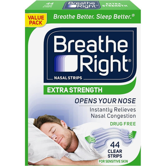 Breathe Right Extra Strength Clear Nasal Strips front packaging view for congestion relief