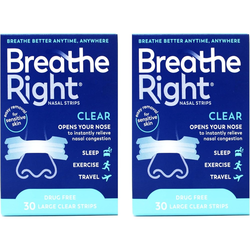 Breathe Right Nasal Strips Clear Large 2 pack front view for snoring relief