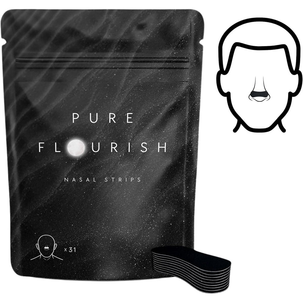 Pure Flourish Breathe Tape 31 nasal strips front packaging view for snoring relief.