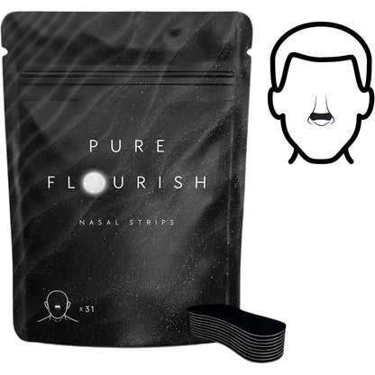 Pure Flourish Breathe Tape 31 nasal strips front packaging view for snoring relief.