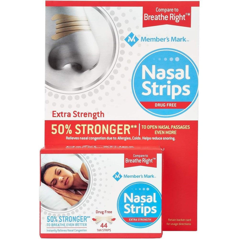 Member's Mark Extra Strength Nasal Strips front packaging showing 44 count.